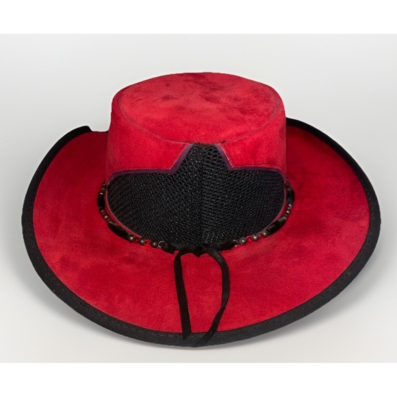 Western Cowboy Hat Red Purple Suede Beaded Band USA Medium EUC Vtg Head N Home - Picture 7 of 15